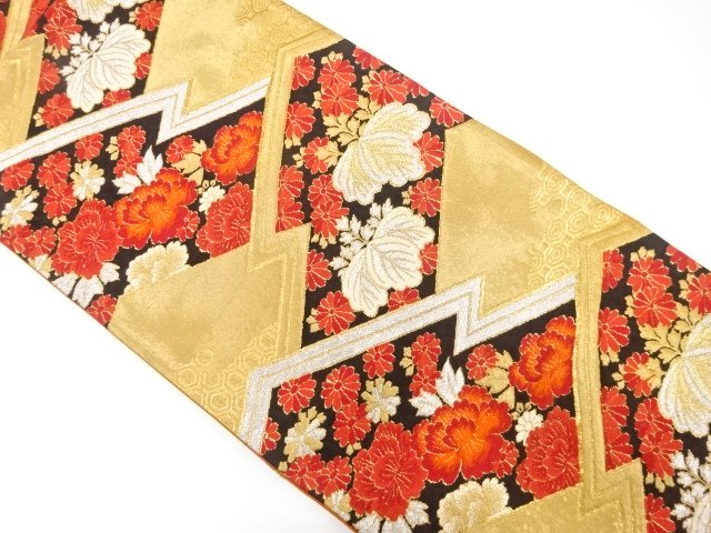 JAPANESE KIMONO / ANTIQUE FUKURO OBI / SILK / WOVEN KIKU & PAULOWNIA